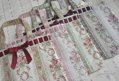 [Nostalgia Series] Laced-up Floral Print Tote Bag: Muguet & Rose