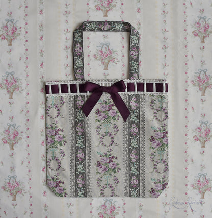 [Nostalgia Series] Laced-up Floral Print Tote Bag: Muguet & Rose