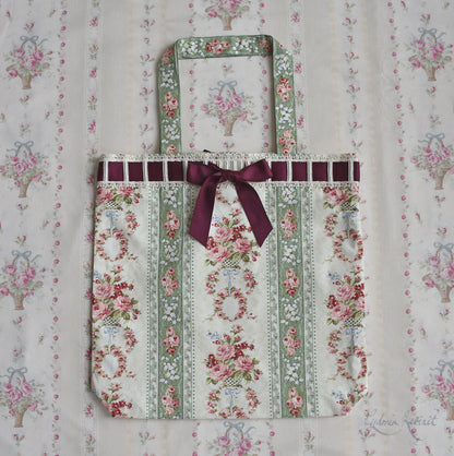 [Nostalgia Series] Laced-up Floral Print Tote Bag: Muguet & Rose