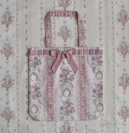 [Nostalgia Series] Laced-up Floral Print Tote Bag: Muguet & Rose