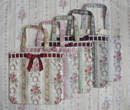 [Nostalgia Series] Laced-up Floral Print Tote Bag: Muguet & Rose