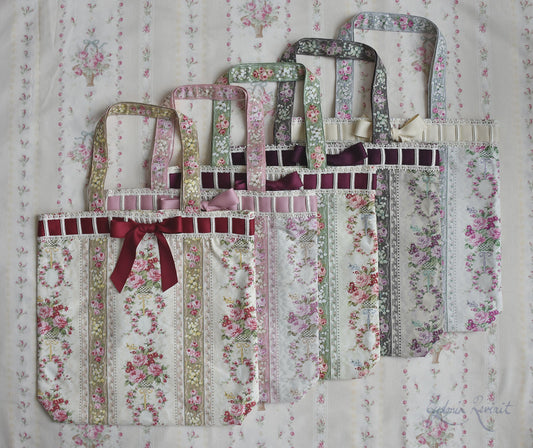 [Nostalgia Series] Laced-up Floral Print Tote Bag: Muguet & Rose