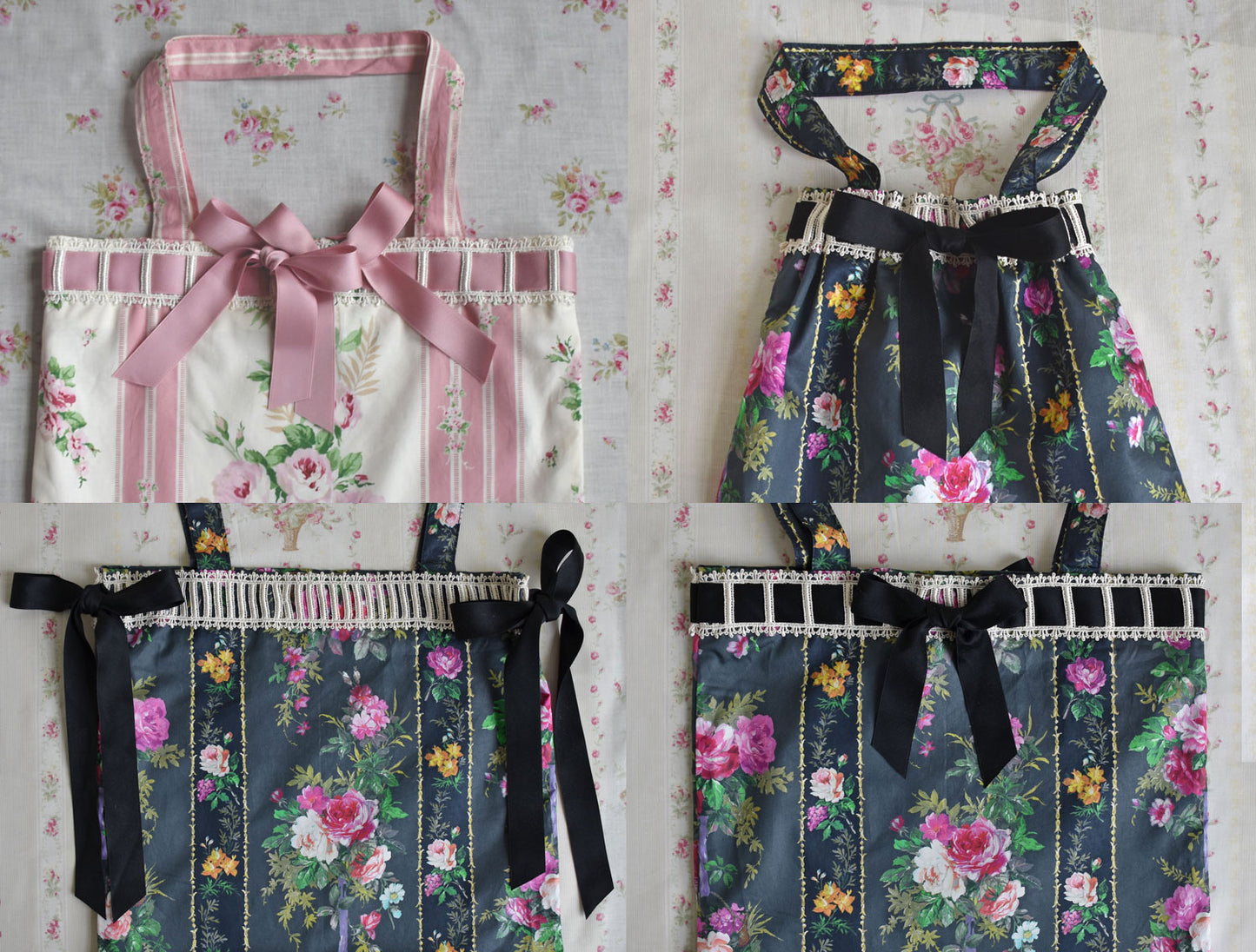 [Nostalgia Series] Laced-up Floral Print Tote Bag: Rose Vine